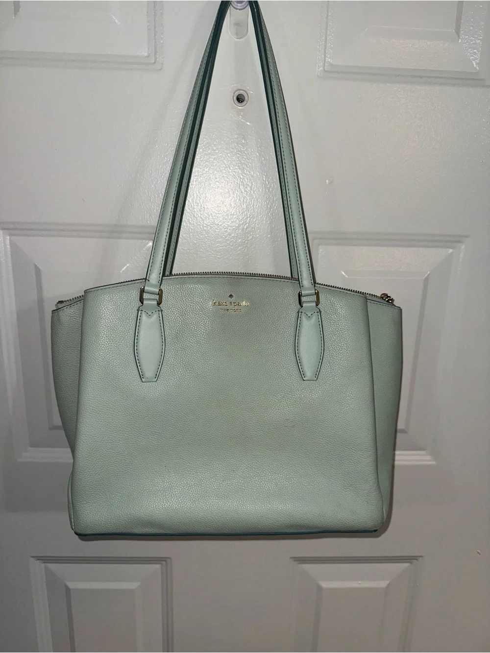 Kate Spade New York Large Mint Green Tote Shoulder Bag Zip Top Gold Hardware